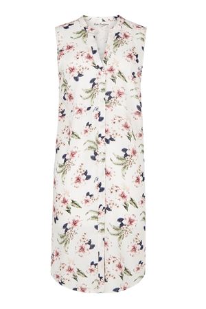 Kolsuz Düğmeli Midi Boy Elbise (Beyaz Üzeri Çiçekli)