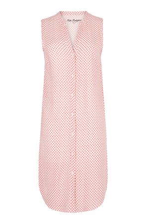 Kolsuz Düğmeli Midi Boy Elbise (Yavruağzı Puantiyeli)