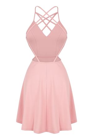 Pembe Çok Bantlı Mini Elbise