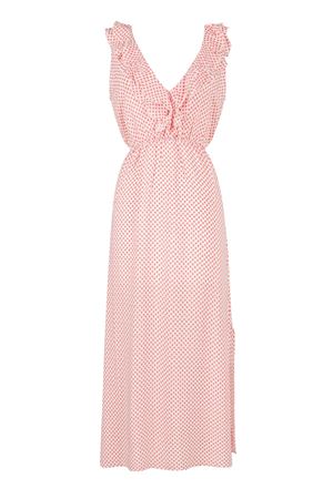 Midi Elbise Yavruağzı Puantiyeli (Ön Yaka Volanlı Arka Yaka V)