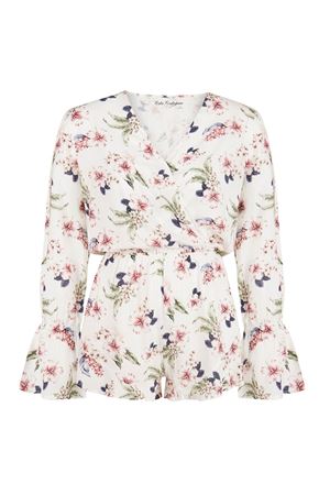 Uzun Kollu Şort Tulum (Beyaz Üzeri Çiçekli)