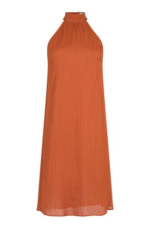 Kendinden Pileli Midi Elbise (Kiremit Rengi)