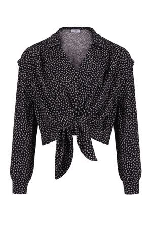Önden Bağlamalı Gömlek (Siyah Üzeri Beyaz Çiçek Baskılı)