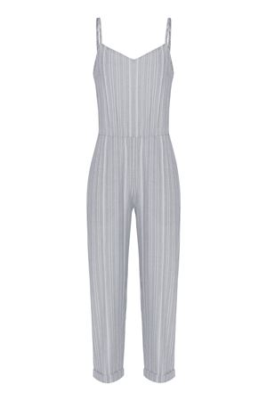 Duble Paça Askılı Tulum (Açık Gri Beyaz Çizgili)