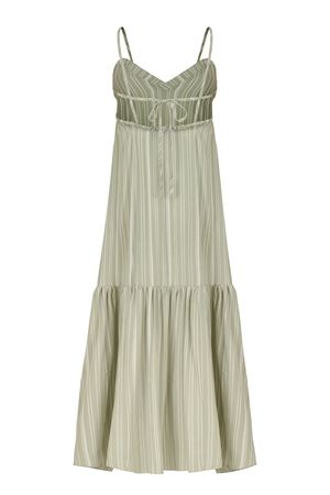 Fırfır Detaylı Maxi Elbise Sırt İpli (Çağla Yeşili Beyaz Çizgili)