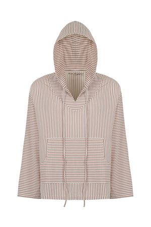 Erkek Keten Kapşonlu Gömlek (Ekru Kahve Çizgili)