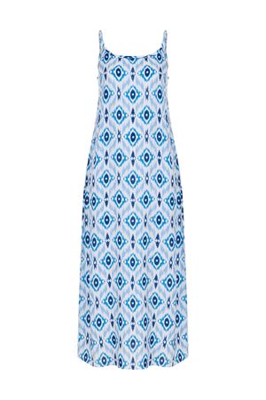İnce Askılı Midi Boy Elbise (Mavi Lacivert Etnik Desen)