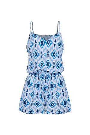 Askılı Şort Tulum (Mavi Lacivert Etnik Desen)