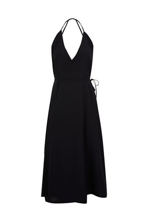 Sırt Açık Siyah Midi Verev Elbise