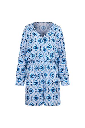 Uzun Kollu Şort Tulum (Mavi Lacivert Etnik Desen)