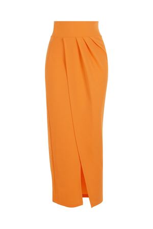 Turuncu Kruvaze Yırtmaçlı Midi Etek 