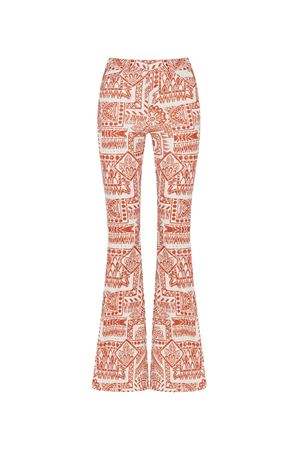 İspanyol Paça Pantolon (Ekru Üzeri Kiremit Etnik Desen)