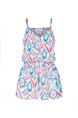 Askılı Şort Tulum (Kırmızı Su Yeşili Etnik Desen)