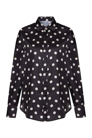 Saten Gömlek  Sırt Yırtmaç Detaylı (Siyah Üzeri Beyaz Puantiyeli)
