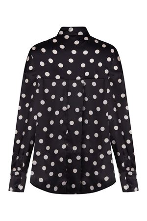 Saten Gömlek  Sırt Yırtmaç Detaylı (Siyah Üzeri Beyaz Puantiyeli)
