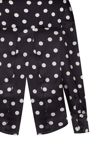 Saten Gömlek  Sırt Yırtmaç Detaylı (Siyah Üzeri Beyaz Puantiyeli)