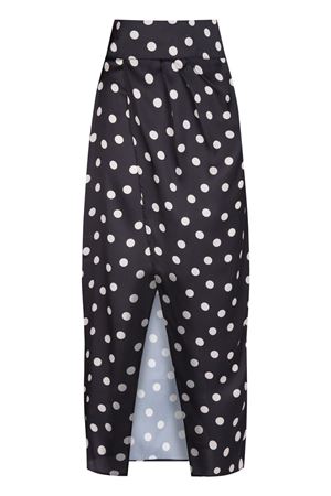 Saten Kruvaze Midi Etek (Siyah Üzeri Beyaz Puantiyeli)
