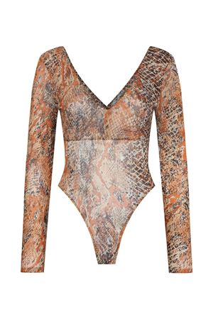 Leo Transparan V Yaka Bodysuit (Leopard Desen)