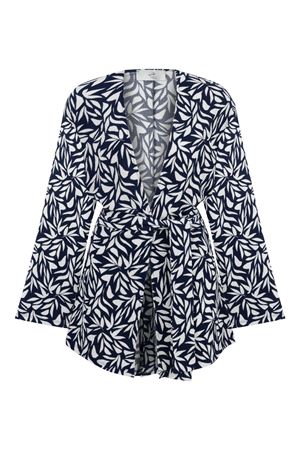 Kısa Kimono (Lacivert Üzeri Yaprak Desenli)