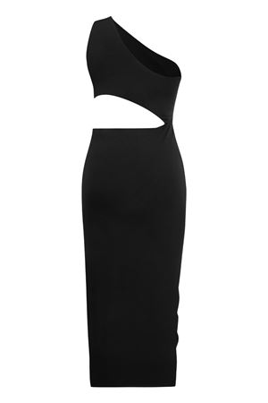 Siyah Mini Elbise Tek Omuz Kafes Drappe Detaylı