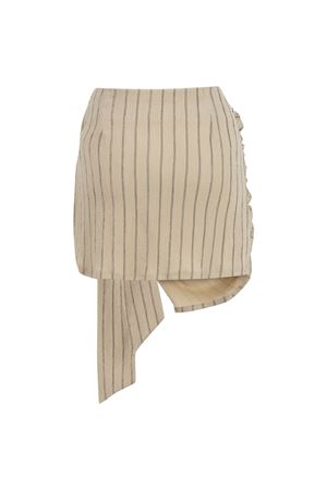 Mini Etek Ön Pareo Ve Drappe Formlu (Bej Üzeri İnce Siyah Çizgili)