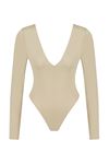 Bej Uzun Kollu Bodysuit 